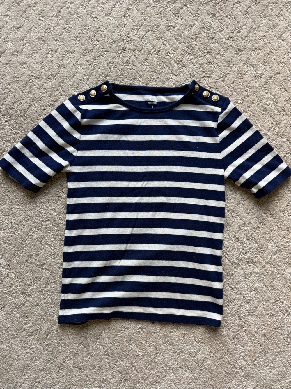 J Crew - Striped Navy & Cream Top with Shoulder Buttons